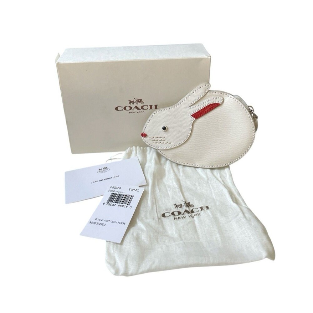 Vintage Coach Bunny Rabbit Leather Coin Purse White Pouch Rare Novelty 5 x 4"
